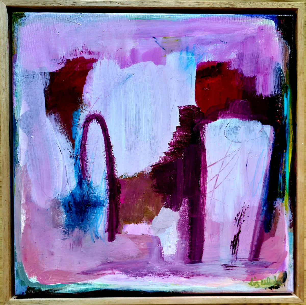 Vibrant Color Abstract: Textured Acrylic Artwork in Soft Pink & Lavender - Art by Liz Whyte