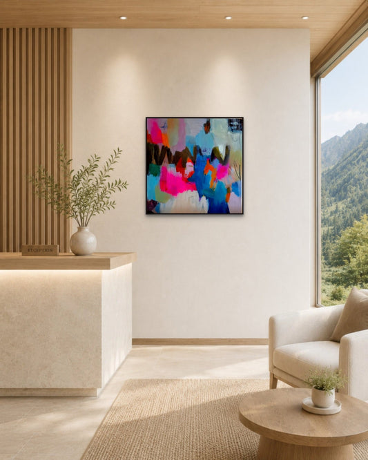Vivid Dreams: a dynamic composition,invites viewers to pause and discover something new with every glance - Art by Liz Whyte